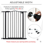 74-80cm Adjustable Metal Pet Gate Safety Barrier w/ Auto-Close Door Black