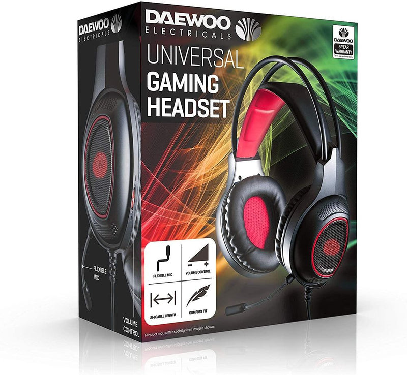 Daewoo Universal Gaming Headset with Flexible Microphone  Scroll Volume Control, Wired Input 3.5mm Interface Devices 2m Cable