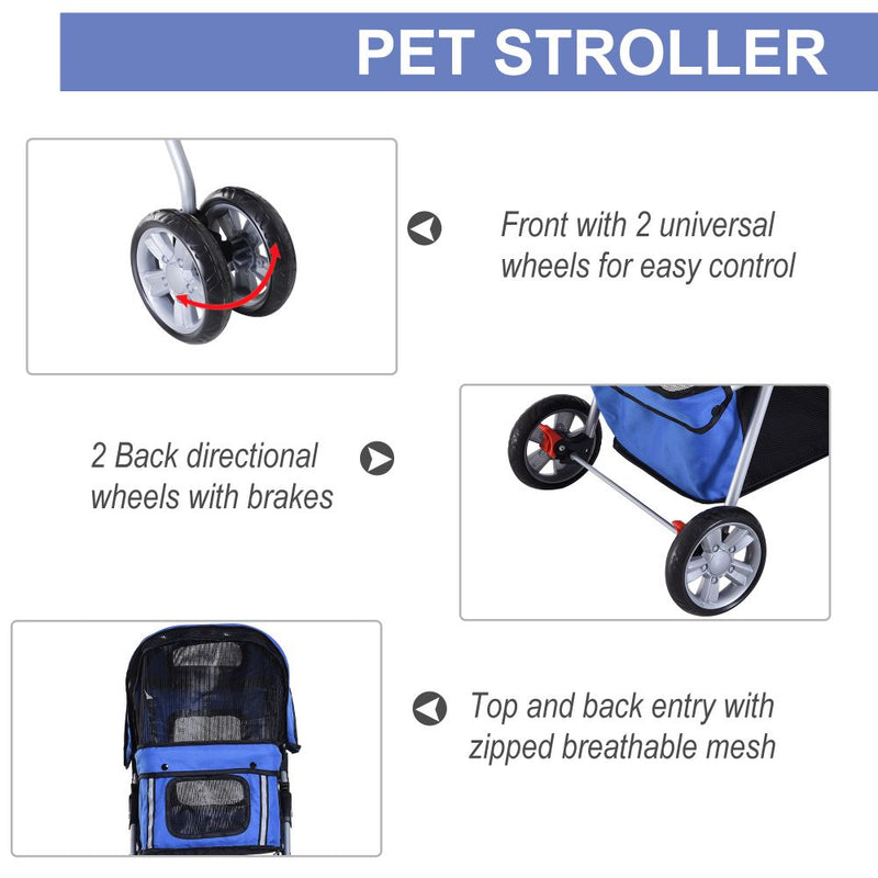 Pet Stroller Cat Dog Jogger Puppy Pushchair Travel Cart Carrier Walk 4 Wheels