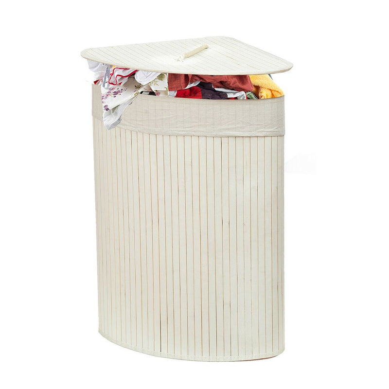 CORNER Natural Bamboo Laundry Basket-WHITE