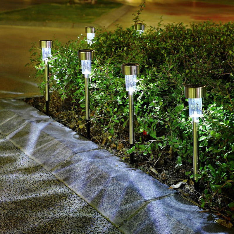 10 X Stainless Steel Solar Powered Garden Outdoor Stick Post LED Lights