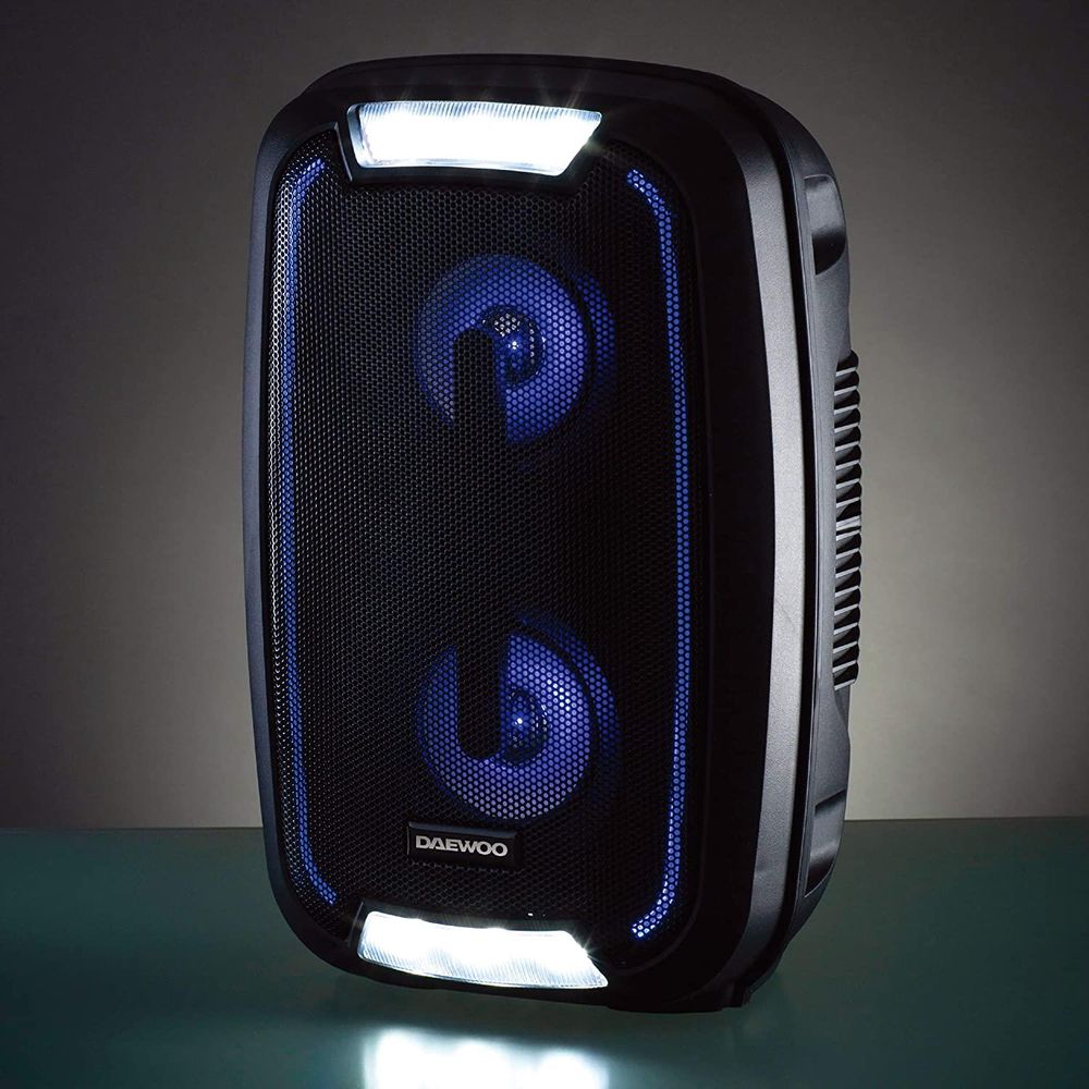 Daewoo LED Bluetooth Party Speaker 20W LED Changing Lights Sound Quality and 33 Feet Range, FM Radio Capabilities Black