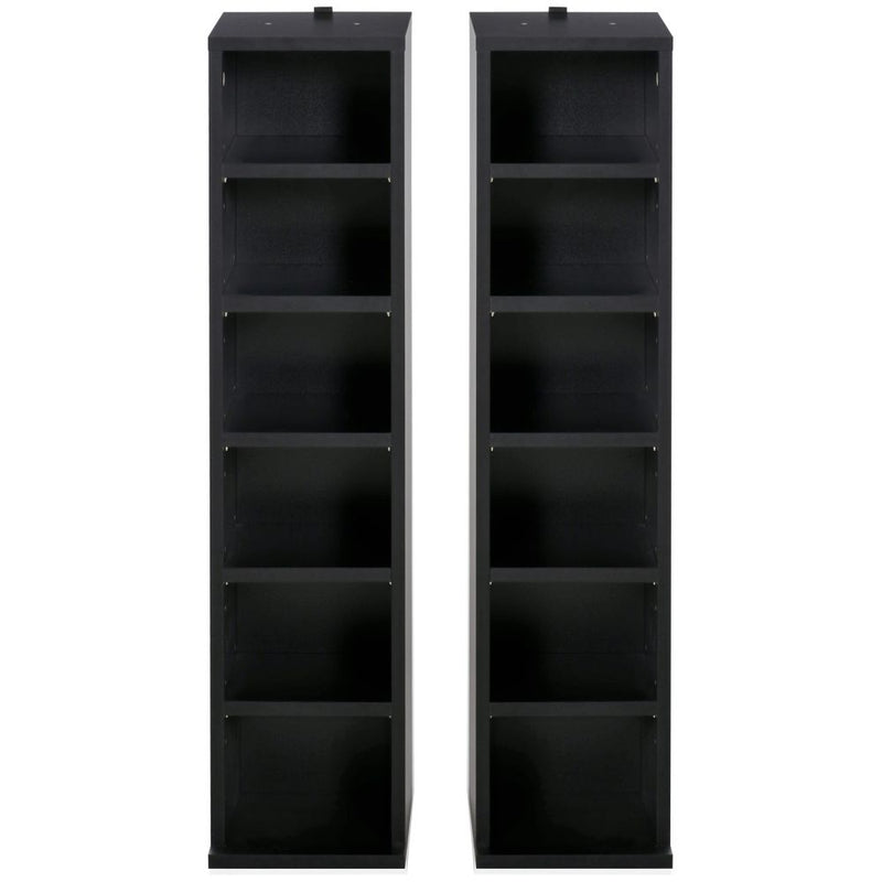 Set of 2 CD Media Display Shelf Unit Tower Rack Adjustable, Black