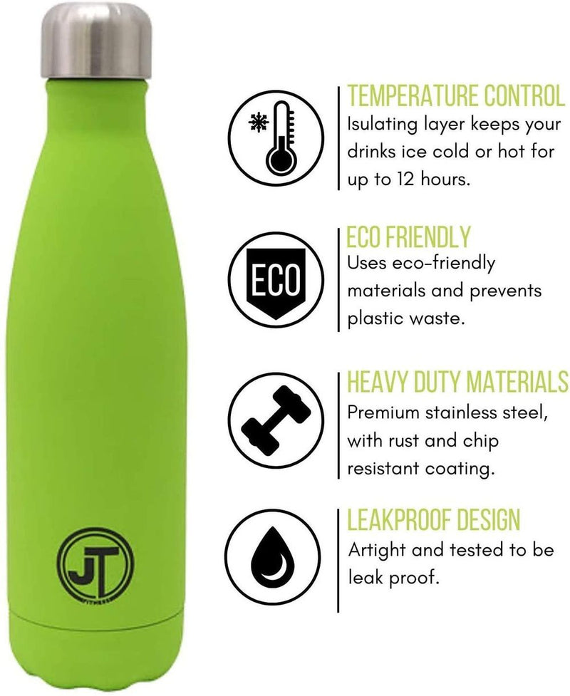 JTL Fitness Stainless Steel Water Bottle 500ml Vacuum Insulated Flask for Hot or Cold Metal Watertight Seal Green