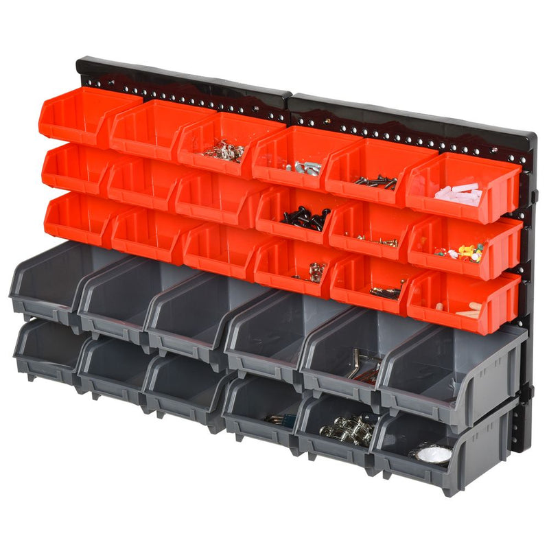 DURHAND PP Wall Mounted 30-Compartment Tool Hardware Organiser Red/Grey