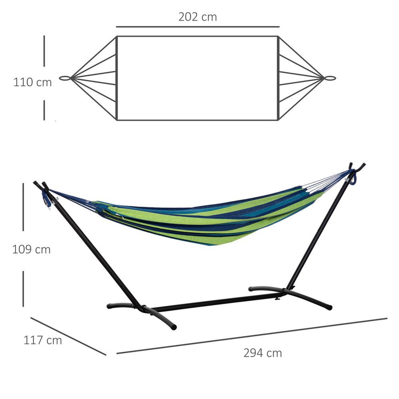 294 x 117cm Hammock with Metal Stand Portable Carrying Bag 120kg Green Stripe