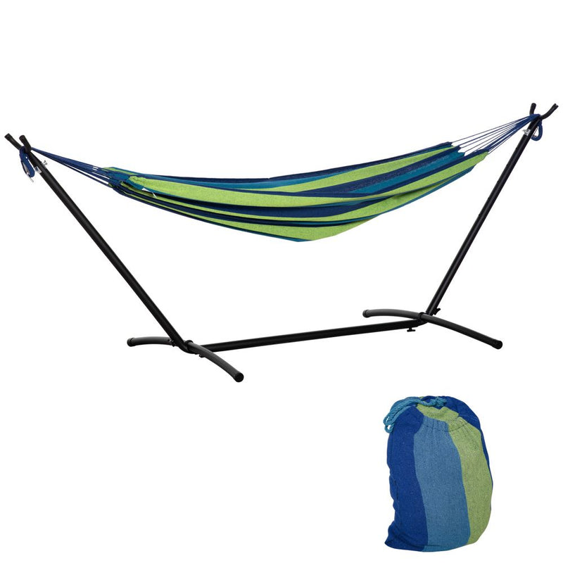 294 x 117cm Hammock with Metal Stand Portable Carrying Bag 120kg Green Stripe