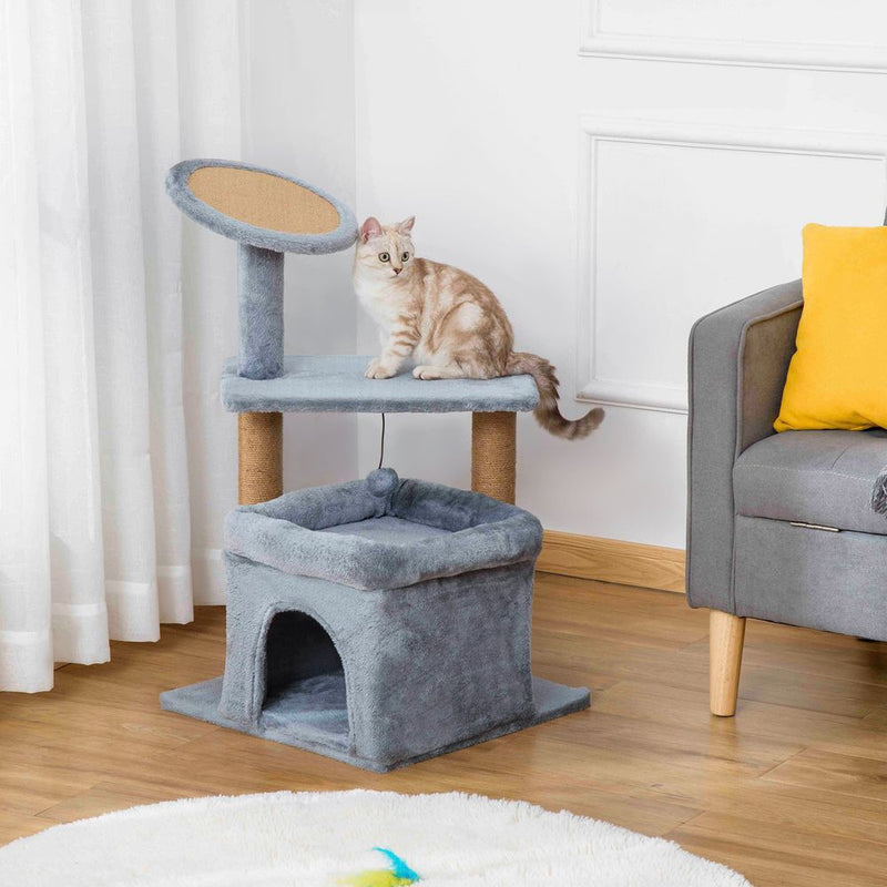 Cat Tree Tower w/ Scratching Posts Pad Condo Perch Bed Ball Kitten Toy Grey