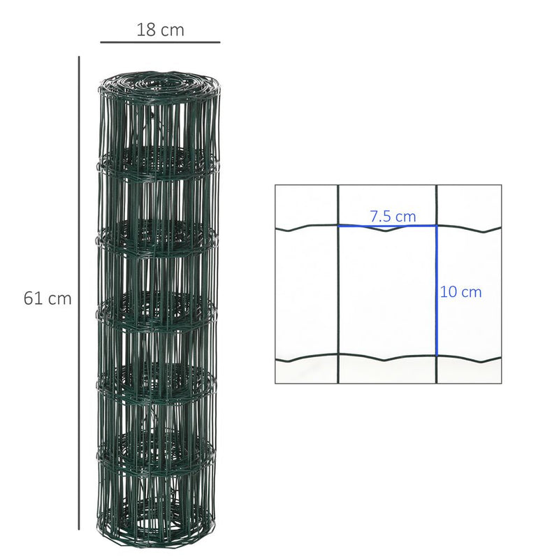 61cm x 1000cm Chicken Wire Mesh, Foldable PVC Coated Fences, for Garden, Green