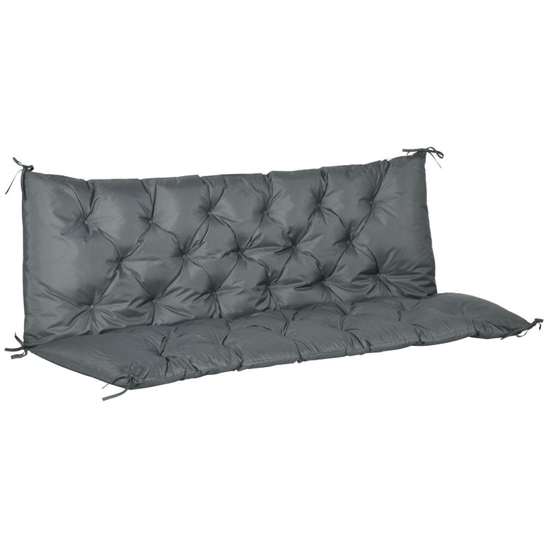 3 Seater Garden Bench Cushion Outdoor Seat Pad with Ties Dark Grey