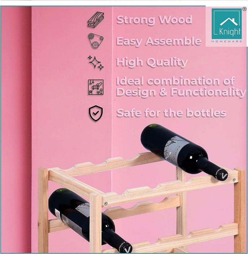 Knight Natural Colour 3 Tier Wooden Wine Rack