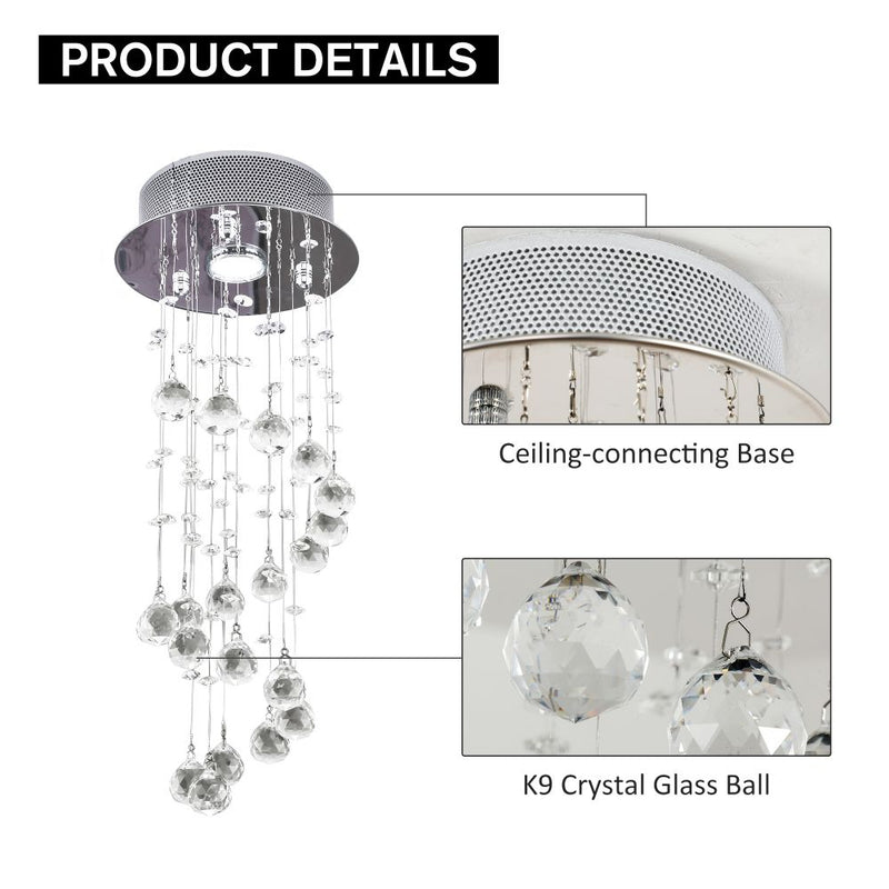 Crystal Chandelier, Spiral Rain Drop-Silver/Crystal