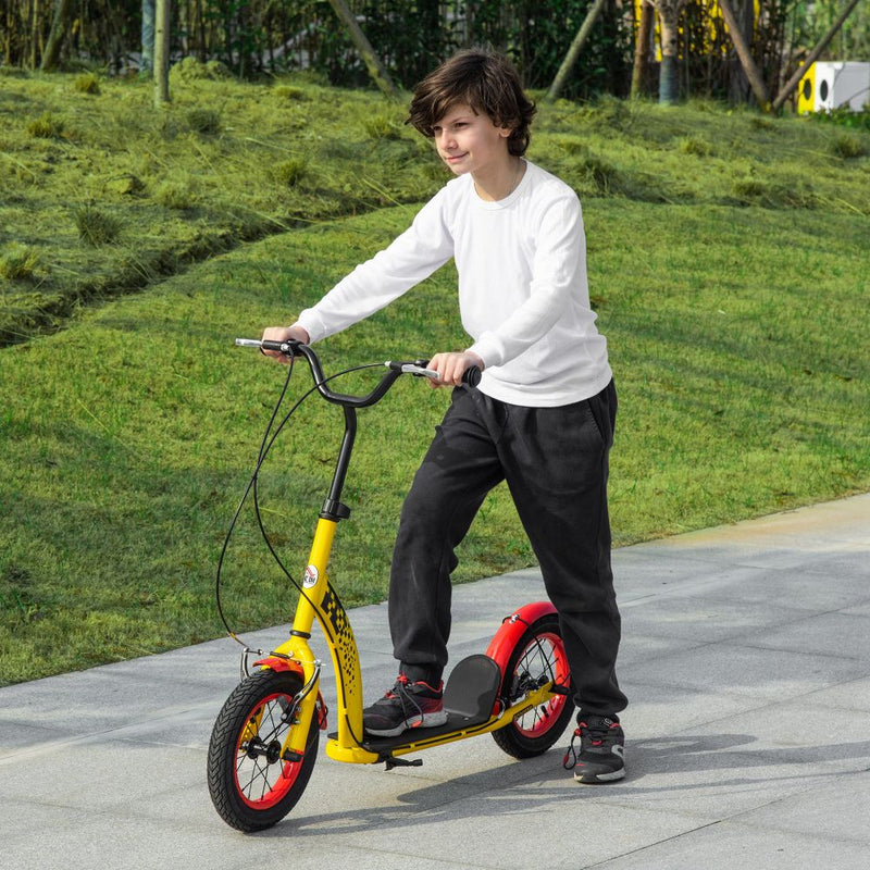 Kids Kick Scooter Adjustable Height Dual Brakes 12" Inflatable Wheels