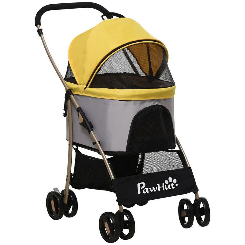 PawHut 3 In 1 Pet Stroller, Detachable Dog Cat Travel Carriage - Yellow