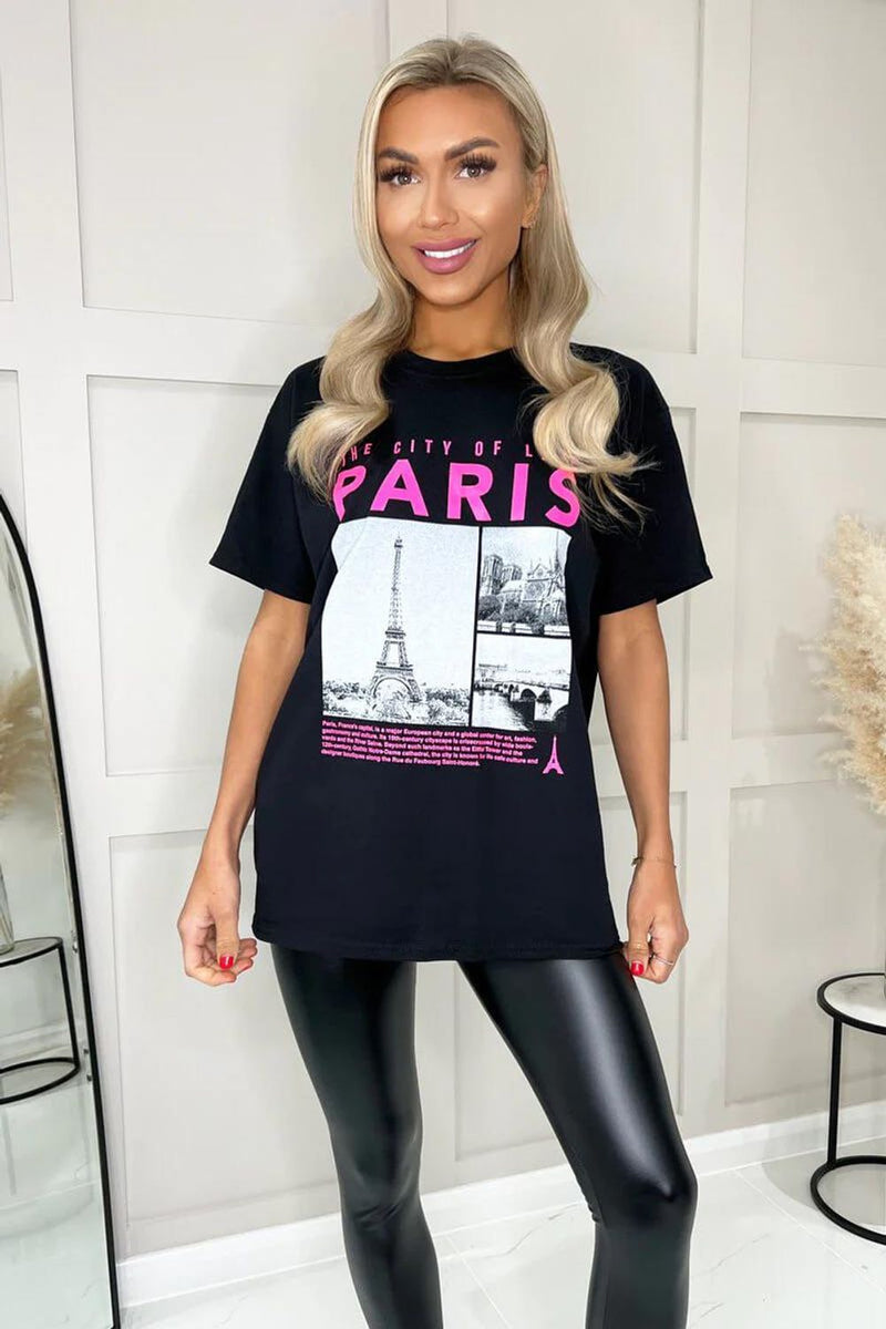 Ladies Paris Slogan oversized T-Shirt