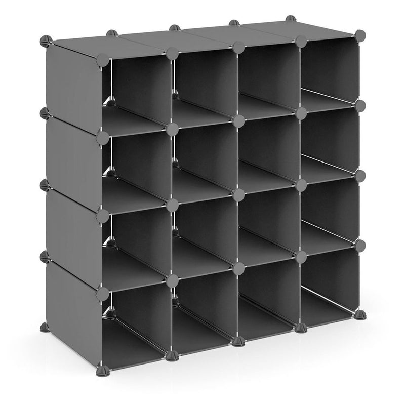 Interlocking 16 Section Multi-Purpose Cube Shoe Rack Organiser