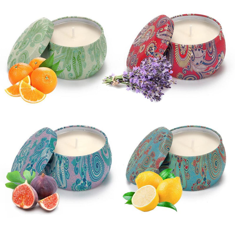 Portable Tin Scented Candles Gift Box Set Soy Wax Jar of 4