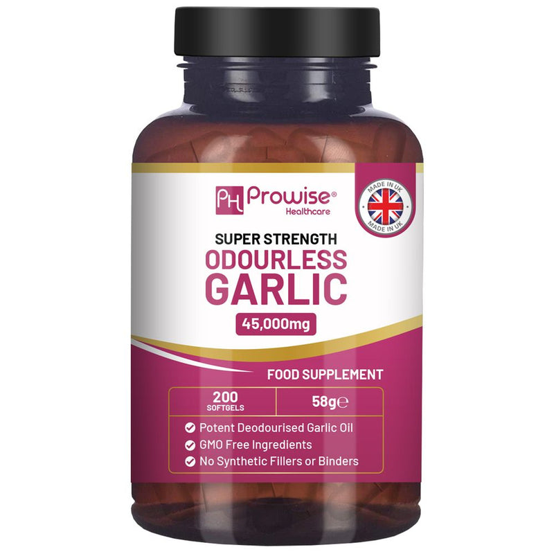 Premium Odourless Garlic Capsules - High Strength 45,000mg - 200 Softgels by Prowise