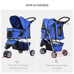 Pet Stroller Pushchair Carrier for Cat Puppy with 3 Wheels Blue Pawhut