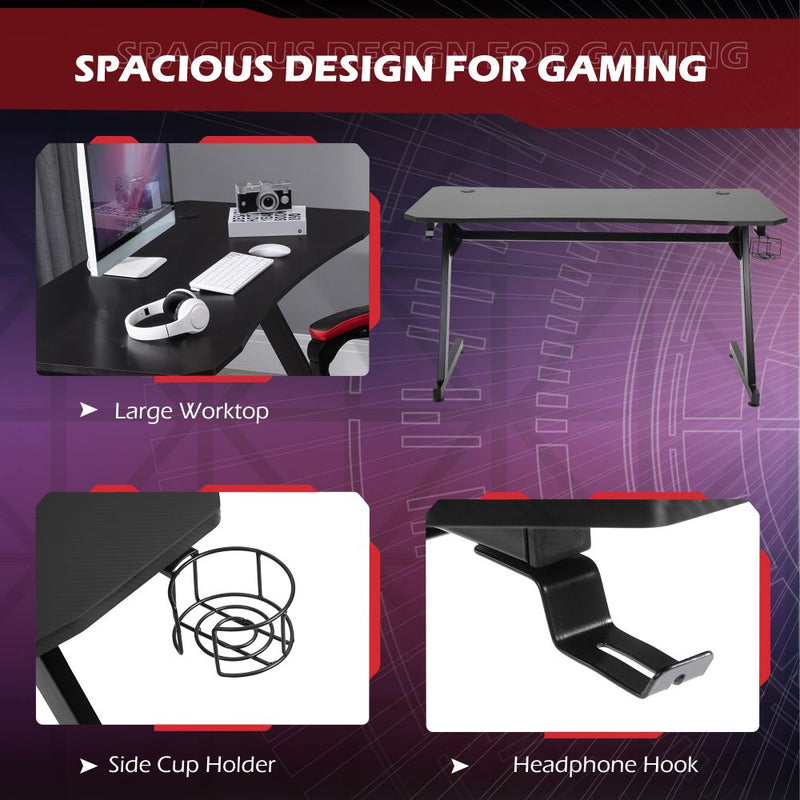 Gaming Desk Steel Frame Cup Headphone Holder Adjustable Feet Home Black