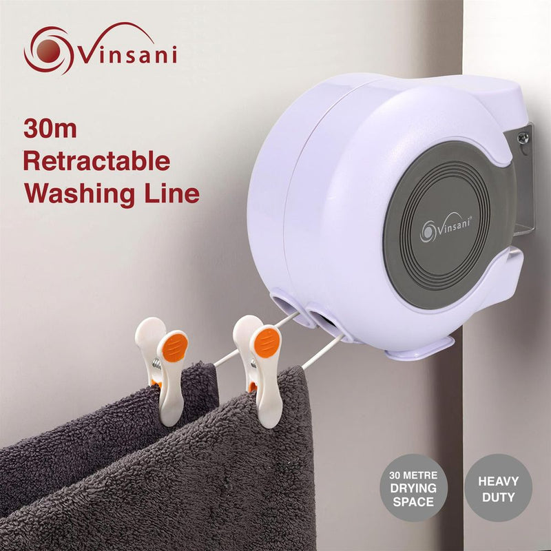 Retractable Washing Line with Twin Cable - 30m of Drying Space White