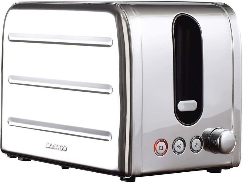 Daewoo Deauville 2 Slice Stainless Steel Toaster | Reheat, Defrost & Cancel Controls | Electronic Browning Feature | Slide Out Crumb Tray | High Lift Function | 220-250V/50-60Hz/860-1050W - Silver
