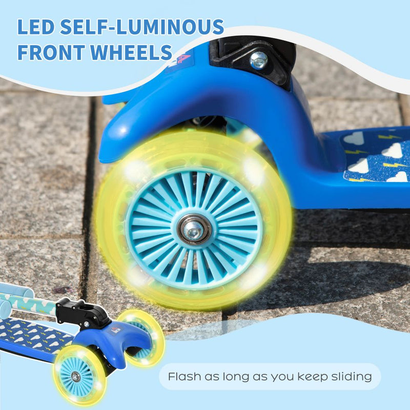 HOMCOM Kids Scooter Foldable Kick Scooter LED Flashing Wheels 3-8 Years Blue