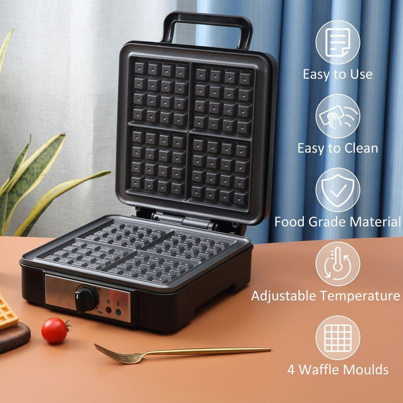 4 Slice Waffle Maker w/ Deep Cooking Plate Adjustable Temperature1200W